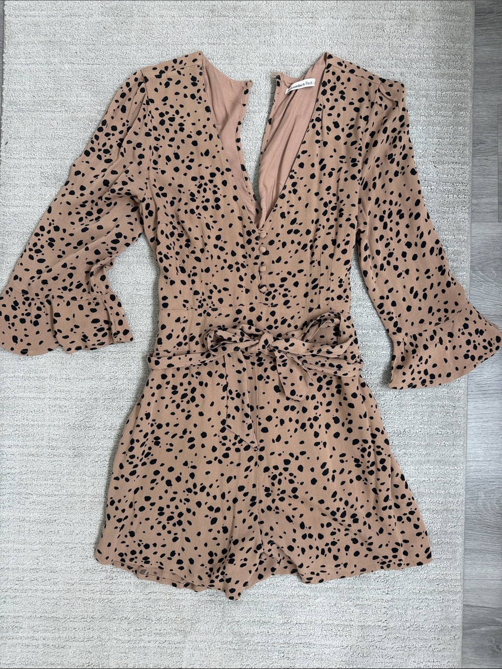 Women’s Brown Spot Wrap Romper with Tie